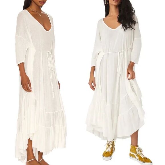 Free People Dresses & Skirts - NWT Free People Beach Sun Seeker Oversized Ruffle Tier Hem Maxi Dress Size M